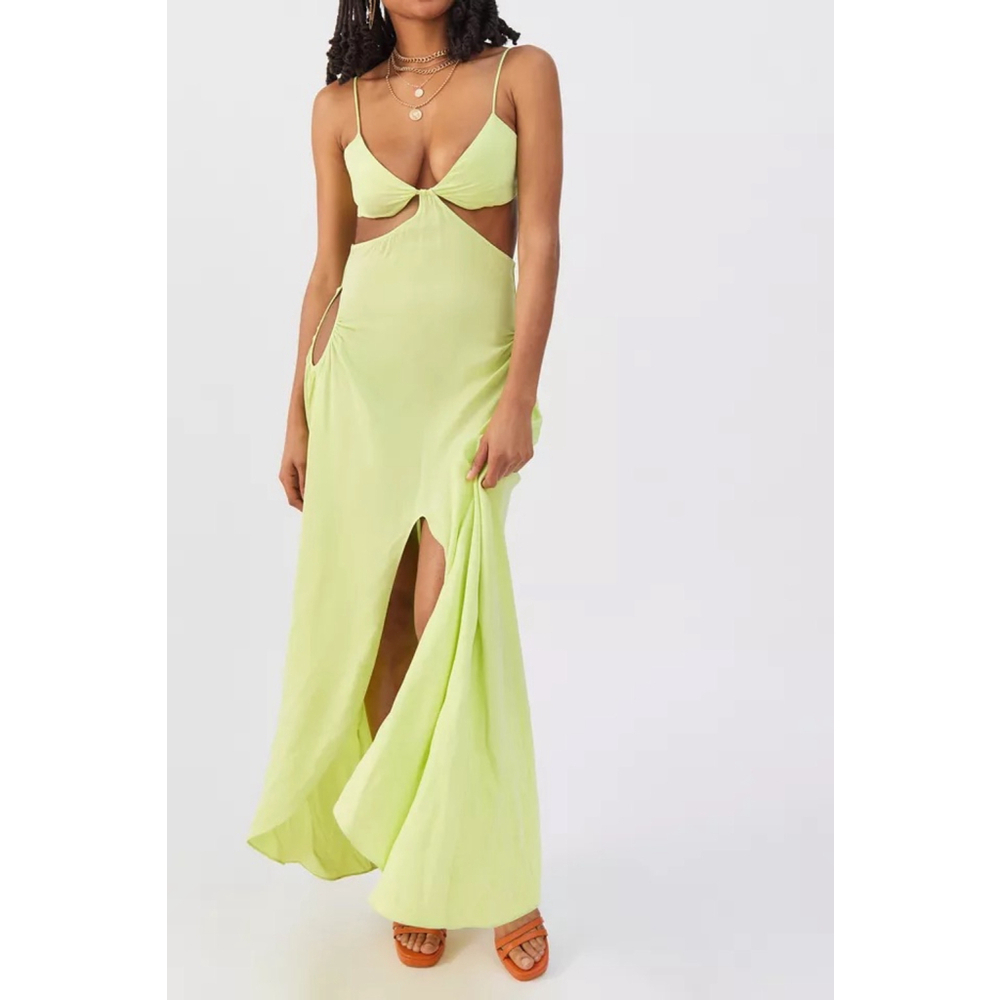 For Love & Lemons Toni Cutout Maxi Dress in Lime Green size Small NWT